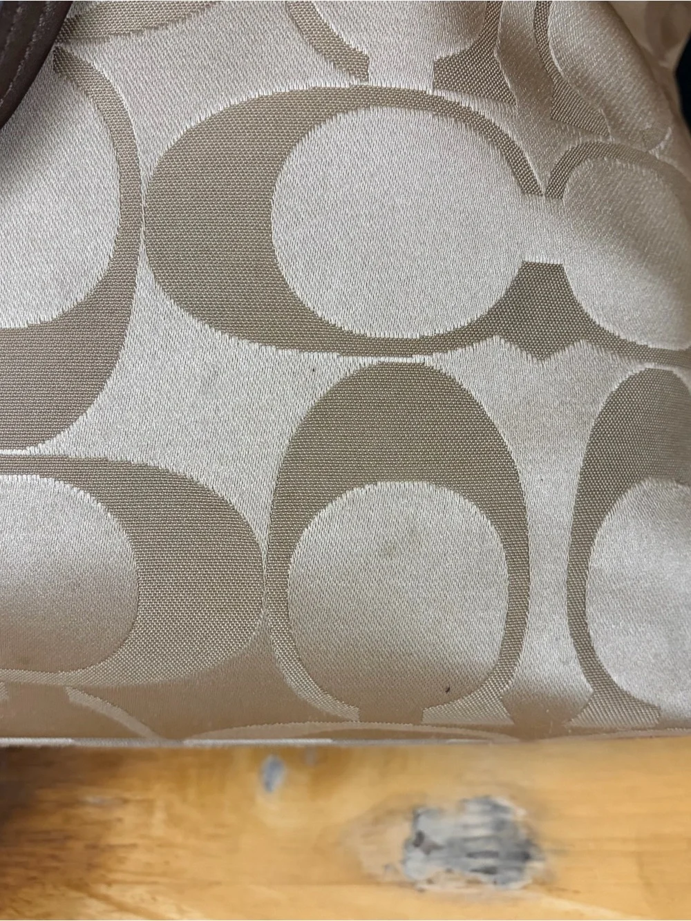 Coach Laura Signature Logo Tote Bag Purse Brown Khaki Zip Closure